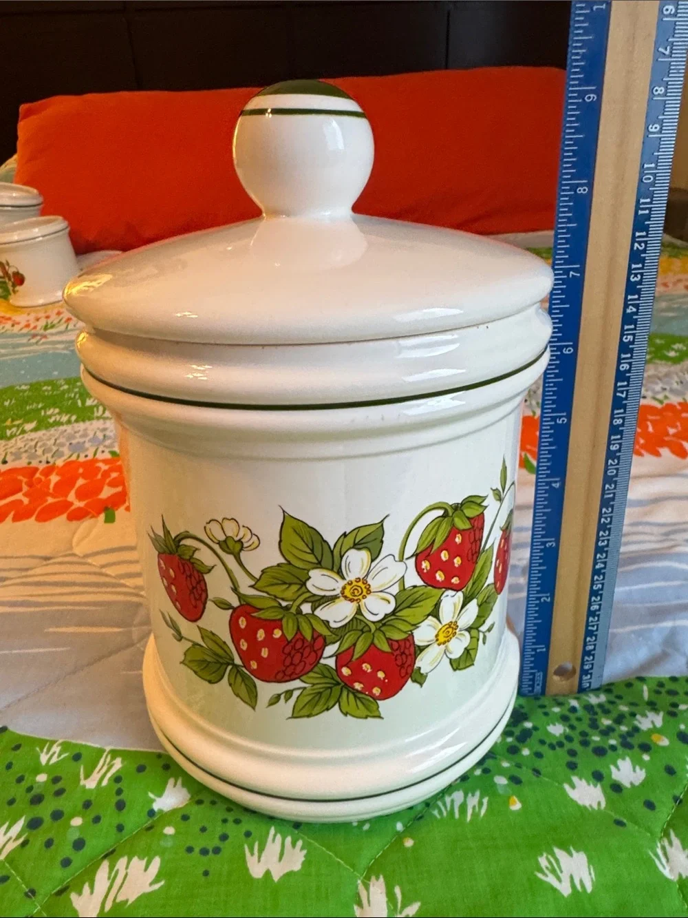 Vintage 70s Sears Strawberry Fields Canister Approx. 10in Tall x 6in Wide